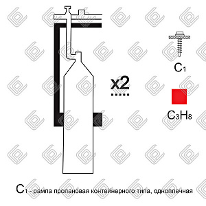 Газовая рампа пропановая РПР- 2с1 (2 бал.,одноплеч.,редук.БПО 5-4) стационарн.
