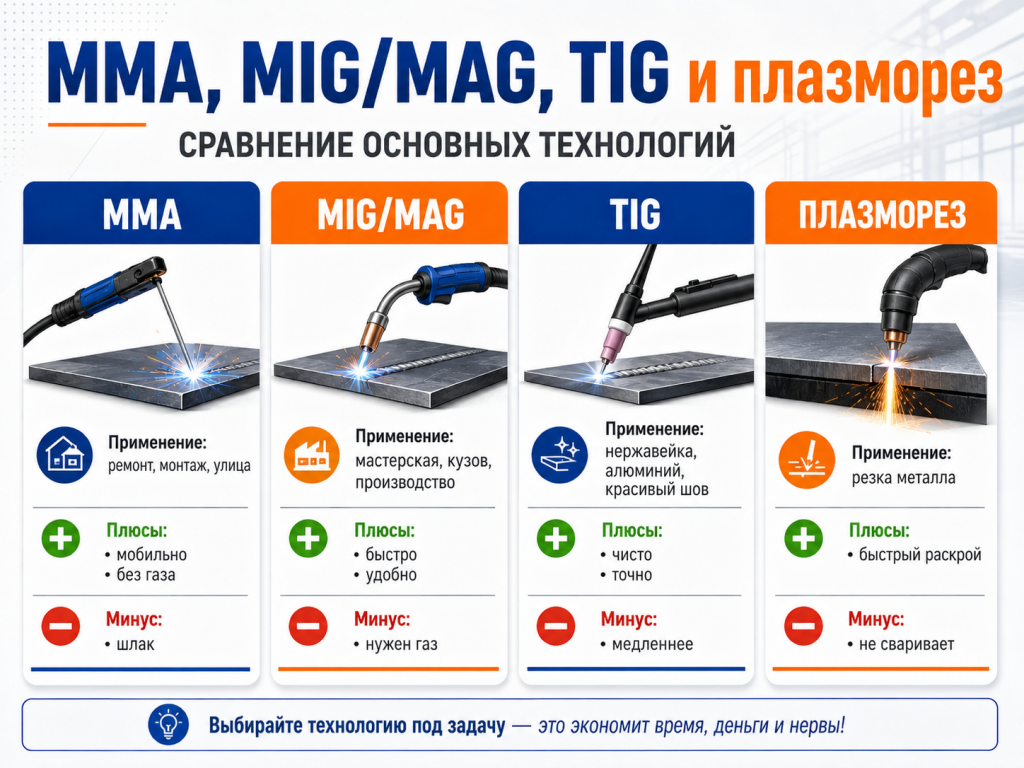 Сравнение MMA MIG MAG TIG и плазмореза Сравнение MMA MIG MAG TIG и плазмореза